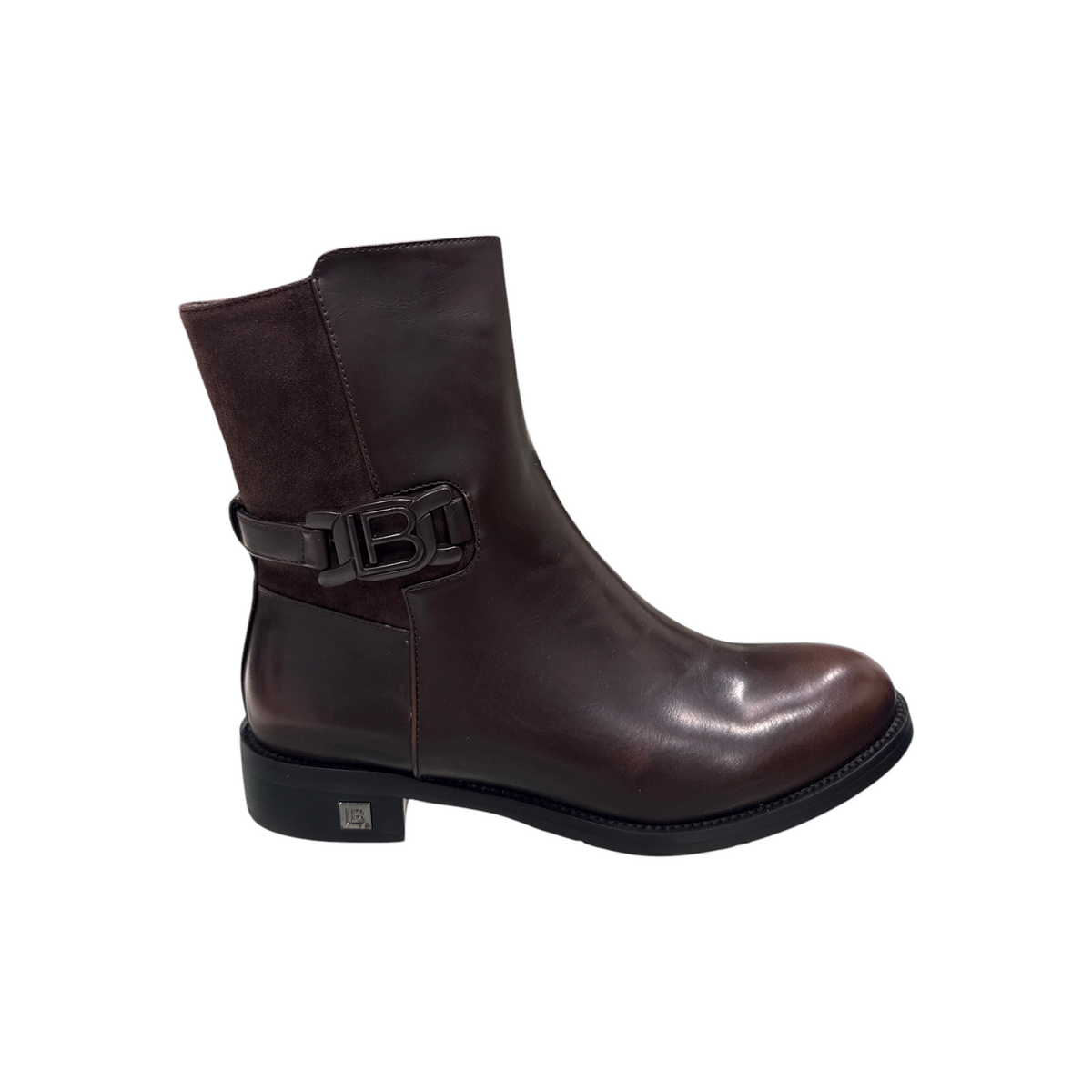 Stivaletti donna NEED Laura Biagiotti in pelle marrone con inserti in camoscio e fibbia decorativa con logo