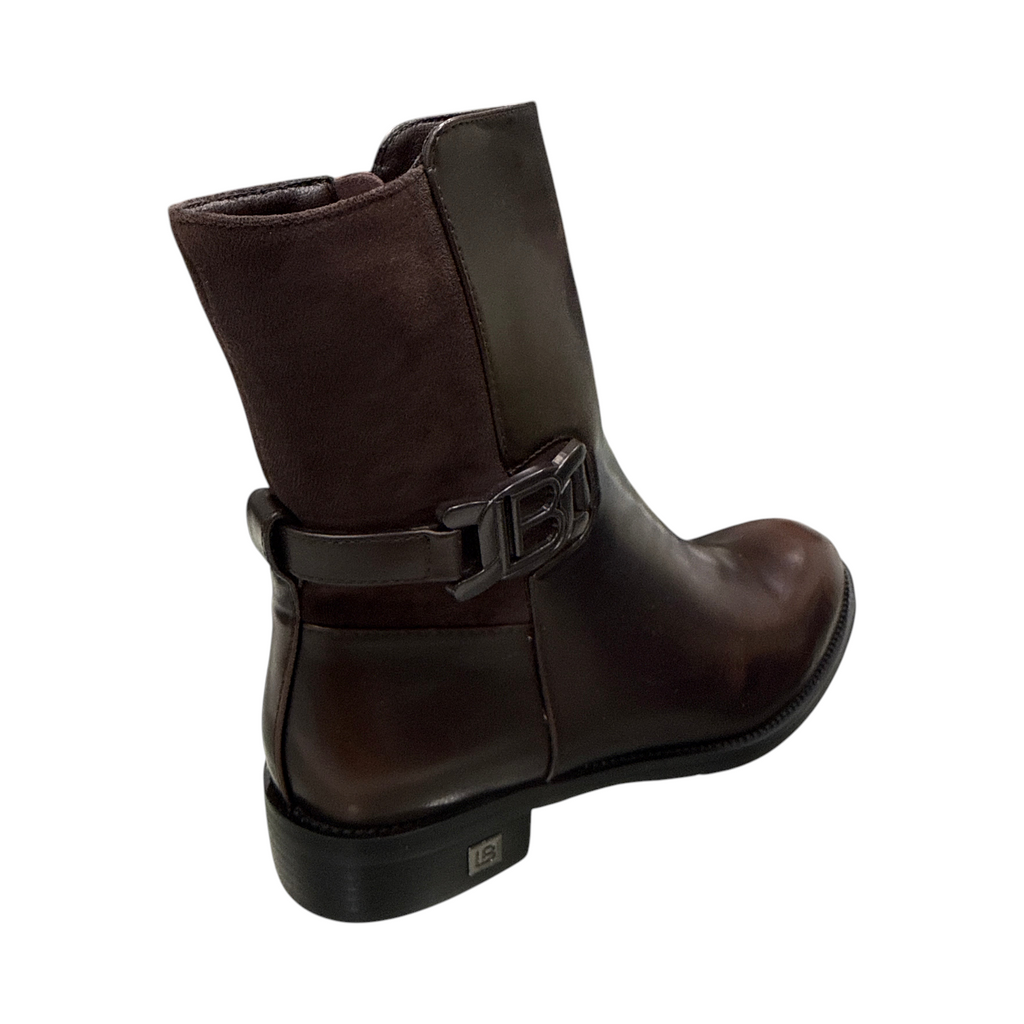 Stivaletto donna NEED marrone in pelle e camoscio con fibbia decorativa e logo laterale