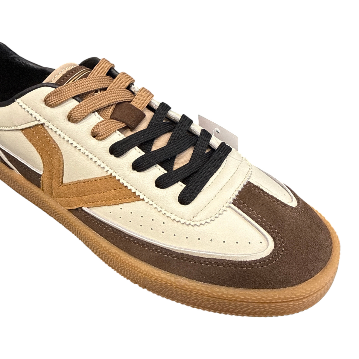 Sneakers uomo NEED in pelle e camoscio color crema e marrone con lacci bicolore e suola in gomma