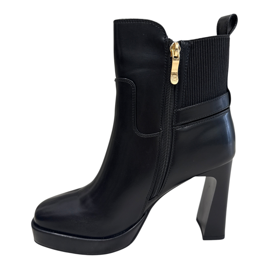 Stivaletti Laura Biagiotti neri con tacco alto, plateau, inserti elastici e zip laterale dorata