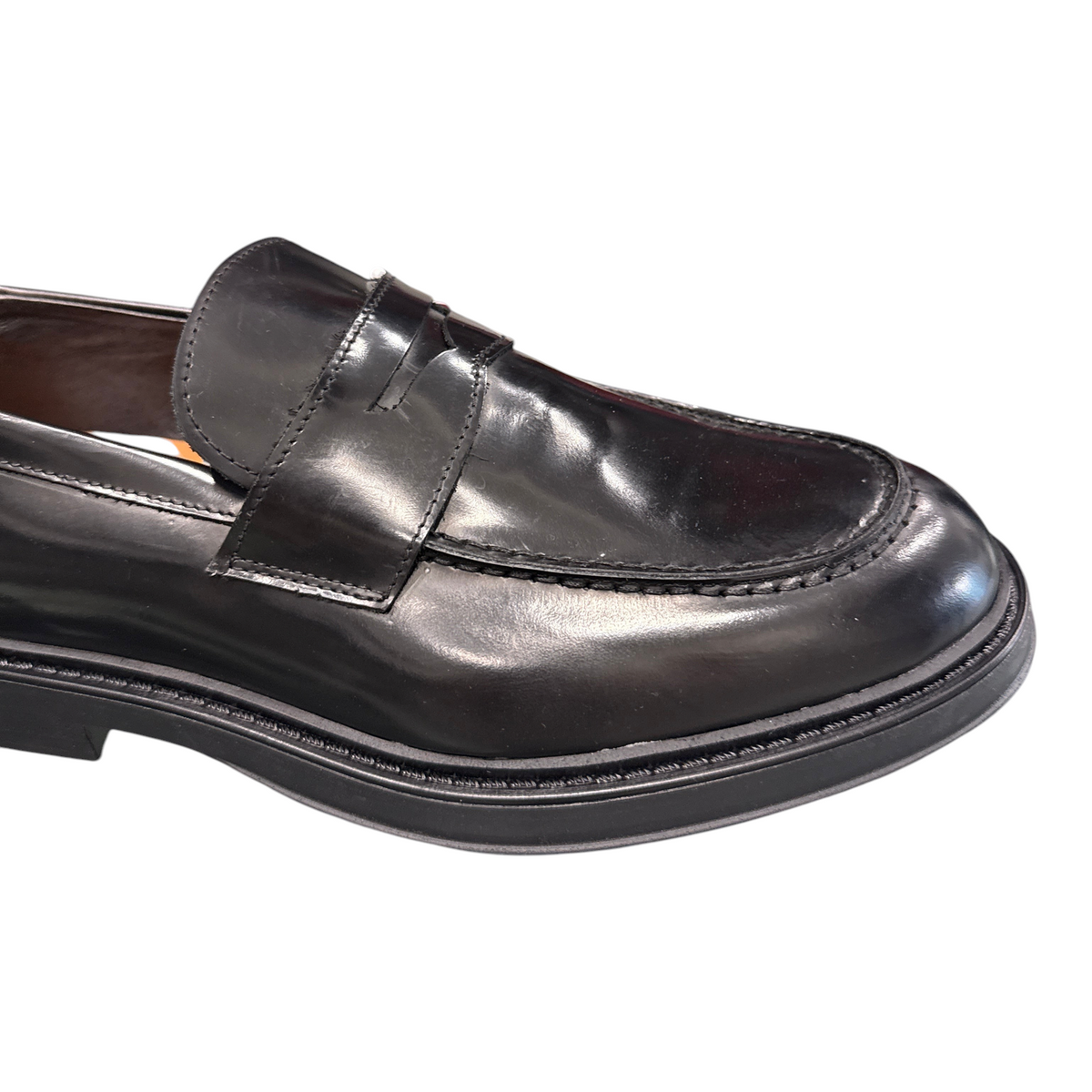 Mocassini da uomo Exton in pelle nera lucida con design classico e cuciture a vista