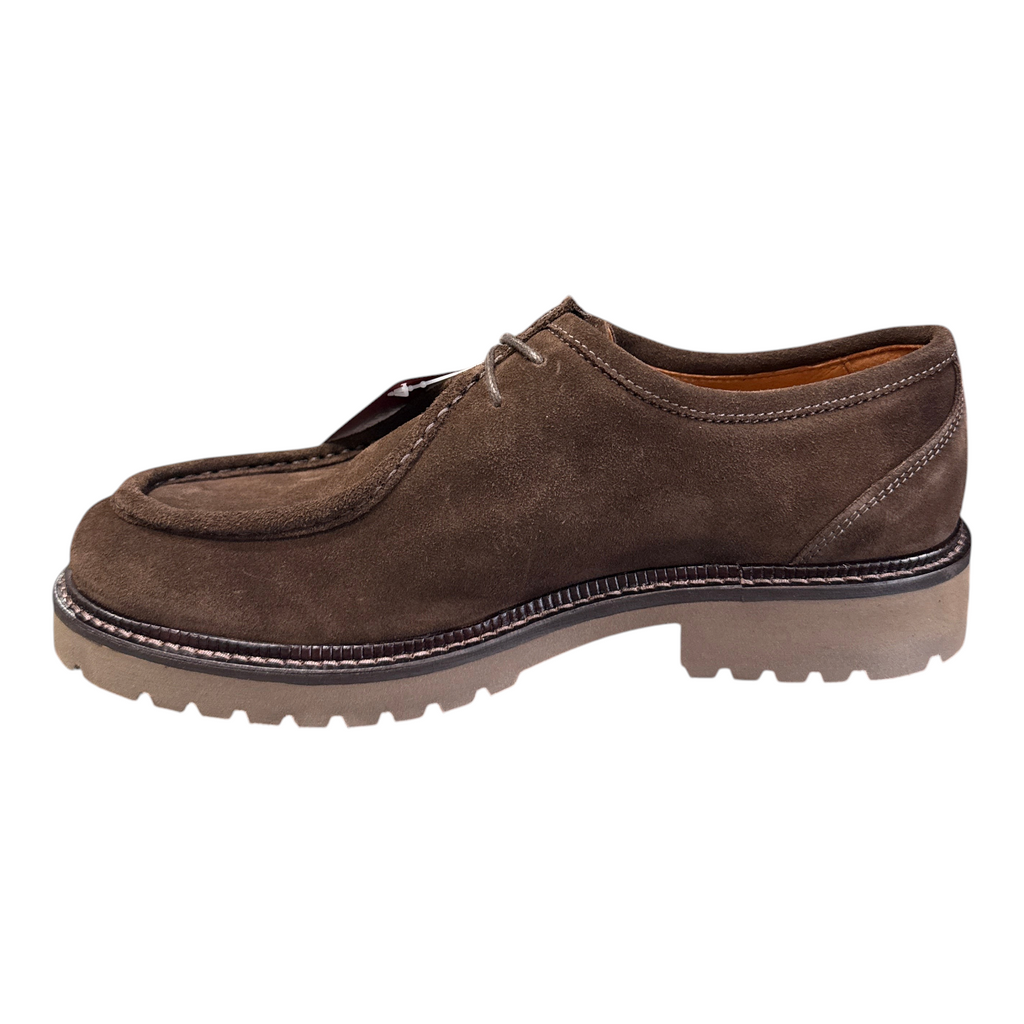 Scarpa stringata da uomo Exton in camoscio color terra con suola carrarmato robusta e cuciture a vista