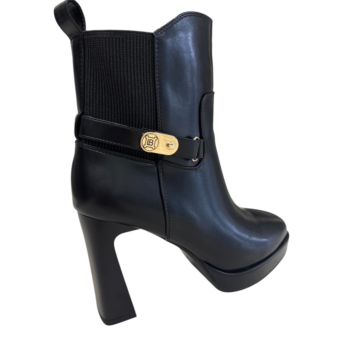 Stivaletto NEED Laura Biagiotti nero con tacco alto, plateau e dettaglio logo dorato laterale