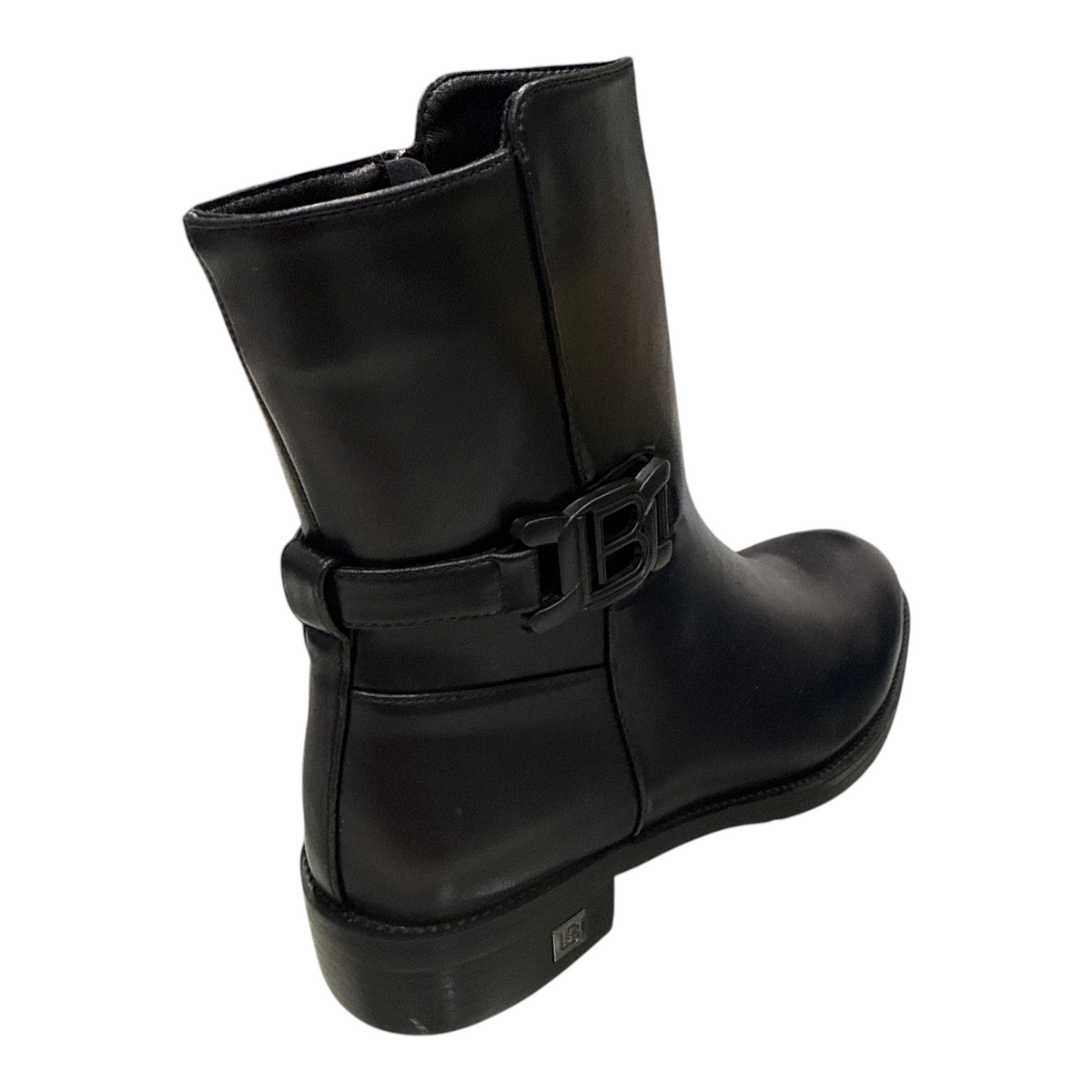 Stivaletto Laura Biagiotti nero in ecopelle con cinturino decorativo e logo metallico laterale