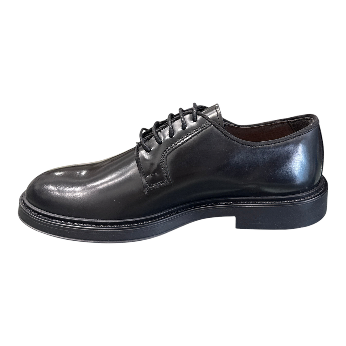 Scarpa stringata da uomo Exton in pelle nera con suola robusta, vista laterale