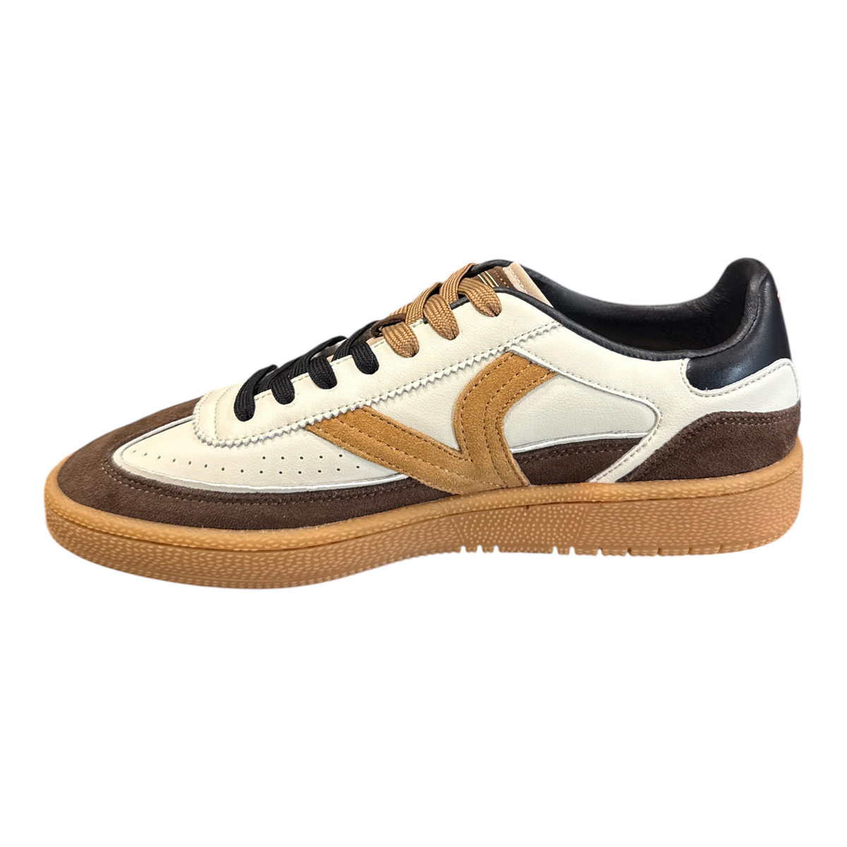 Sneaker da uomo NEED Victoria in pelle e camoscio color crema, marrone e nero con suola in gomma