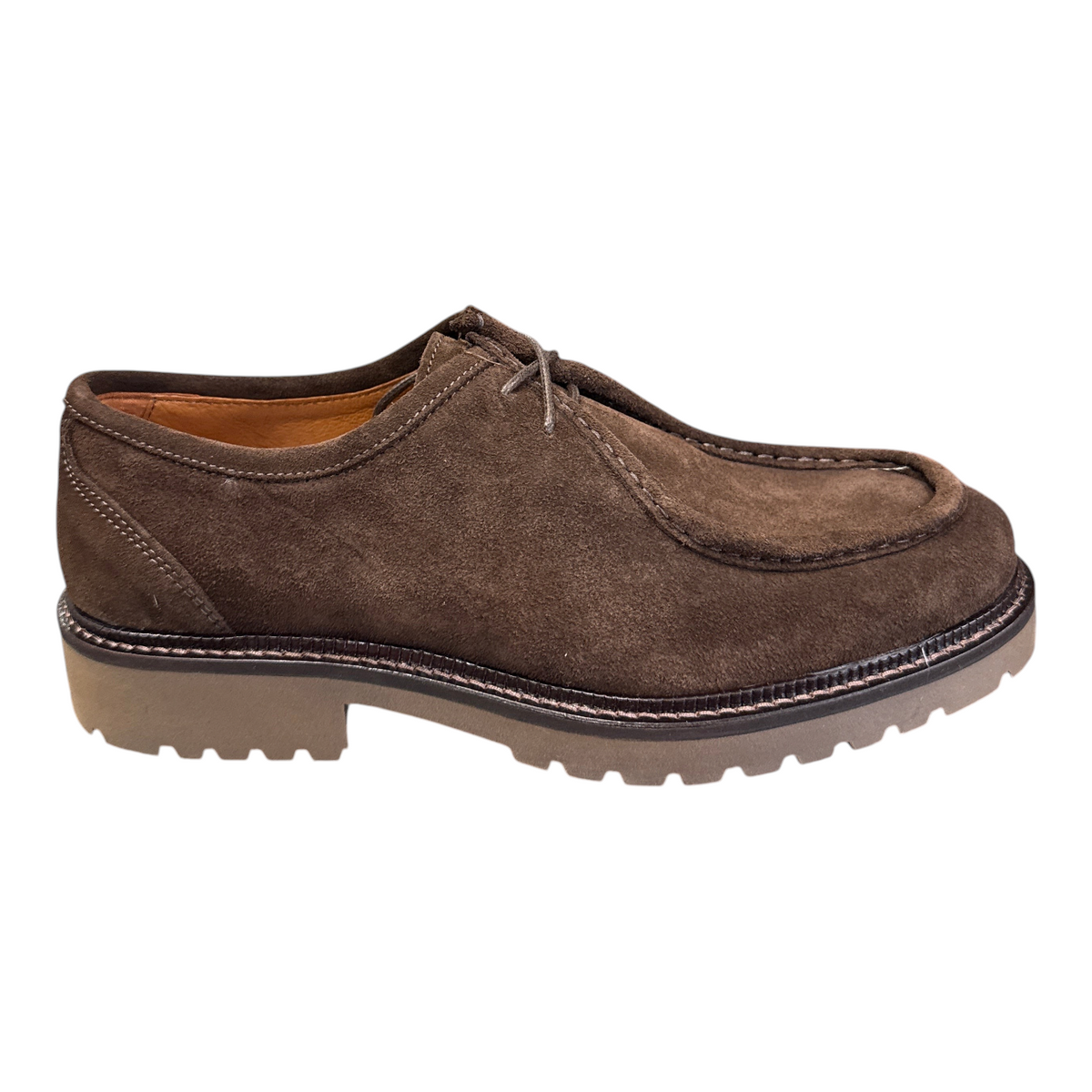 Scarpe uomo Exton modello 683A26 in camoscio color terra con suola carrarmato e cuciture a vista
