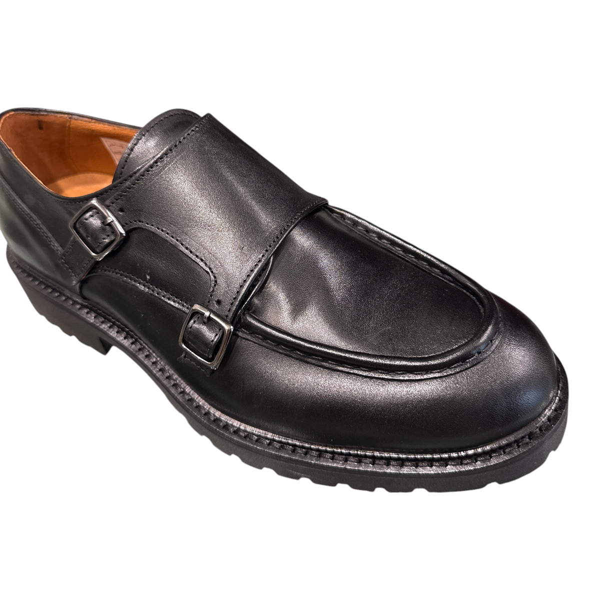 Scarpa monk strap da uomo NEED in pelle nera con doppia fibbia e suola carrarmato