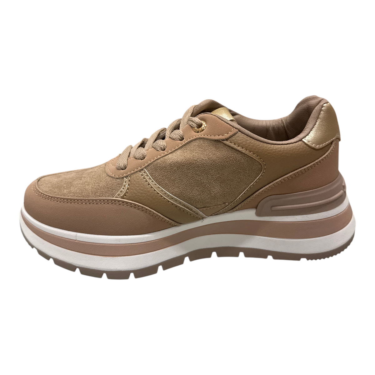 Sneakers da donna NEED in tonalità beige con inserti in camoscio e dettagli metallizzati su suola platform