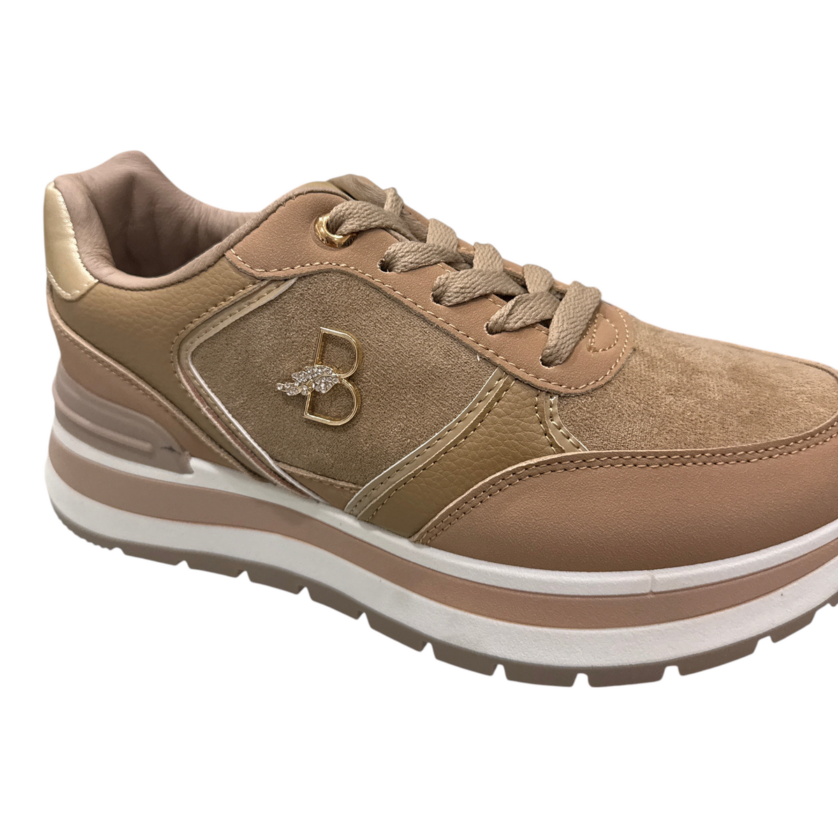 Sneakers da donna NEED color tortora con inserti in camoscio, logo B metallico e suola platform a contrasto