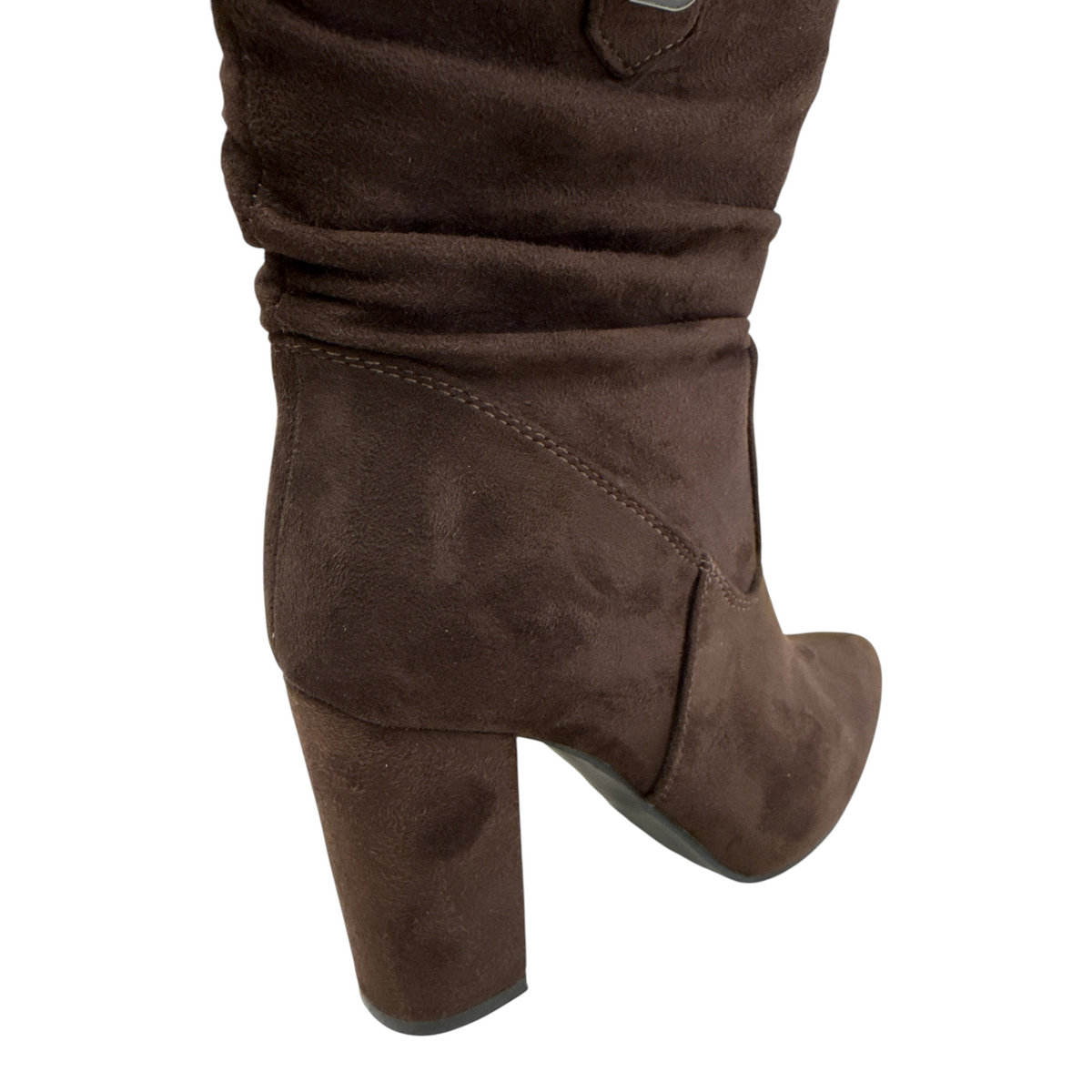 Stivale donna NEED Laura Biagiotti in camoscio marrone con gambale arricciato e tacco largo