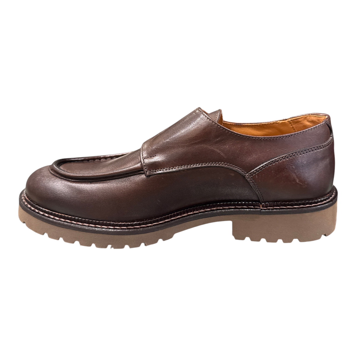 Scarpa uomo Exton 687A26 in pelle marrone con suola carrarmato spessa e cuciture a vista