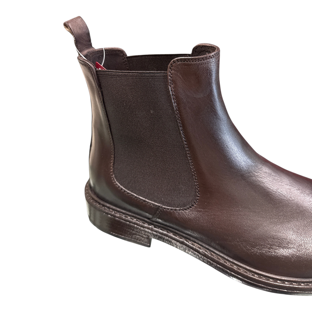 Stivaletti Chelsea da uomo Exton in pelle morbida color castagno con inserti elastici laterali