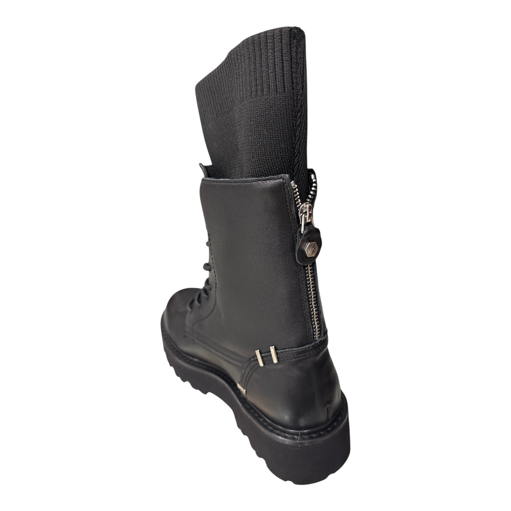 Stivaletto NEED nero in pelle con gambale in tessuto elasticizzato e zip posteriore