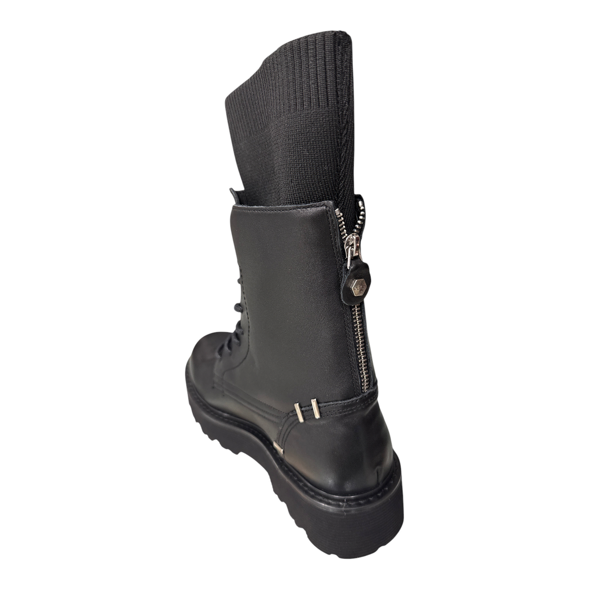 Stivaletto NEED nero in pelle con gambale in tessuto elasticizzato e zip posteriore