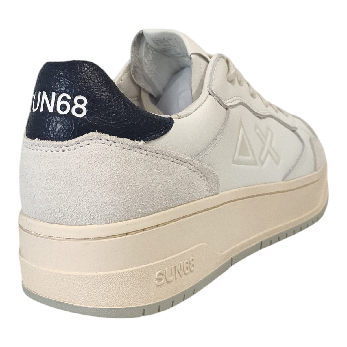 Sneakers uomo NEED SUN68 in pelle e camoscio color crema con tallone blu scuro e logo laterale