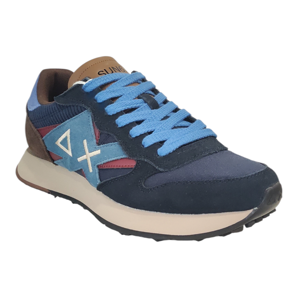Sneakers da uomo NEED SUN68 in blu navy con dettagli colorati, lacci azzurri e logo laterale distintivo